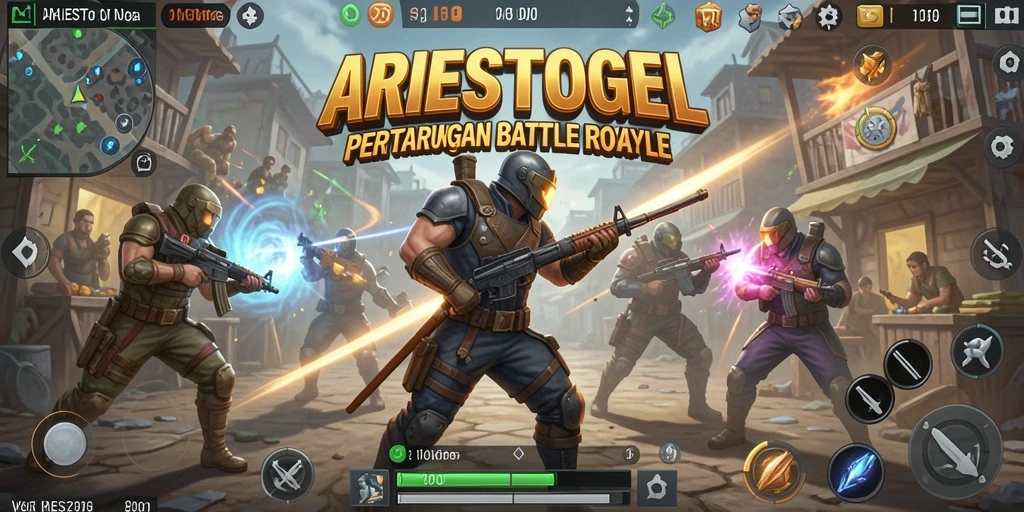 Tampilan gameplay mendebarkan ARIESTOGEL saat bertarung di arena Battle Royale.