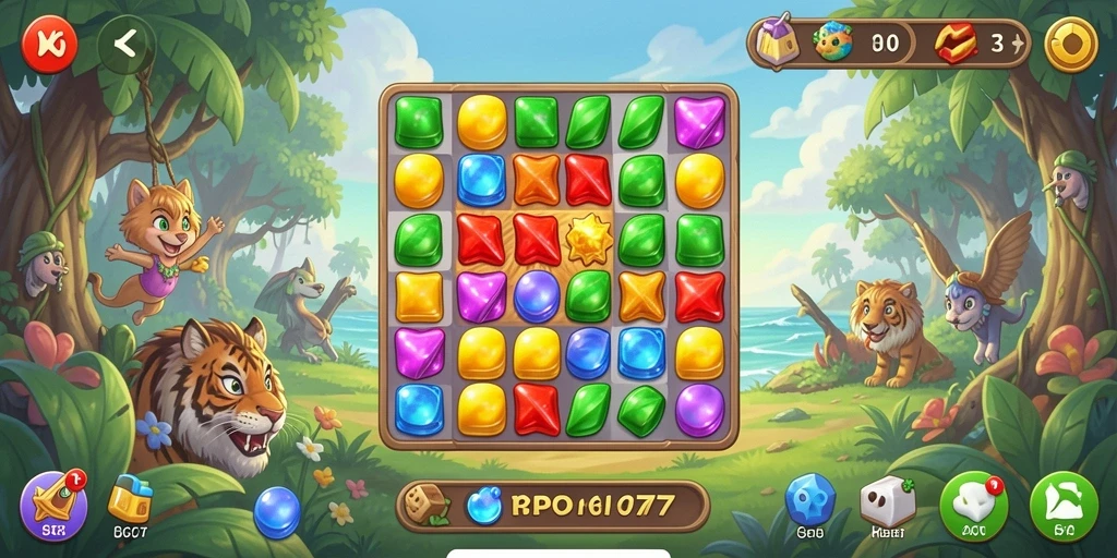 Tangkapan layar BPO777 menampilkan serunya gameplay Match-3 yang penuh warna.