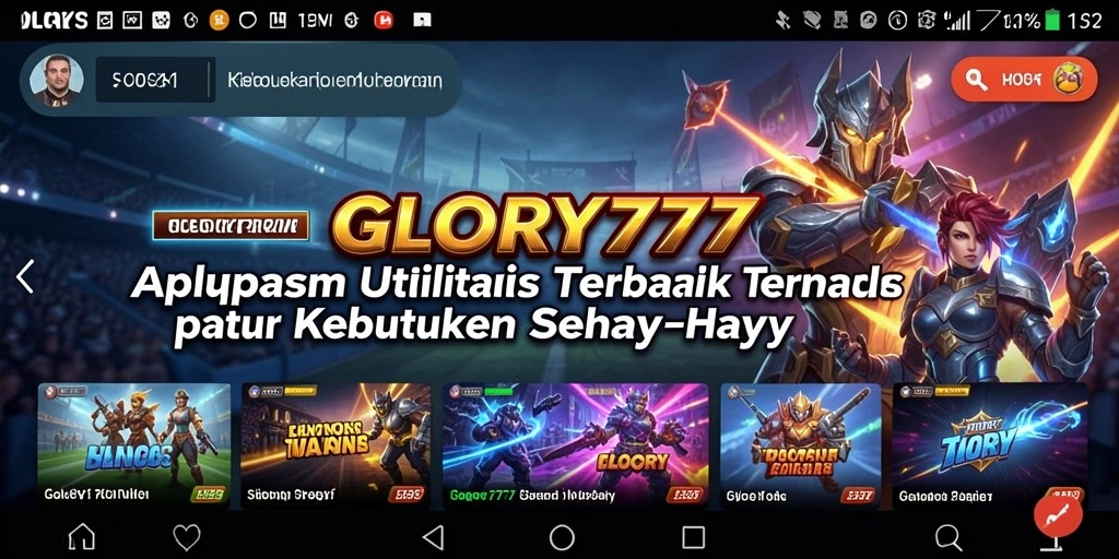 Tampilan aplikasi GLORY777 yang menampilkan fitur utilitas.