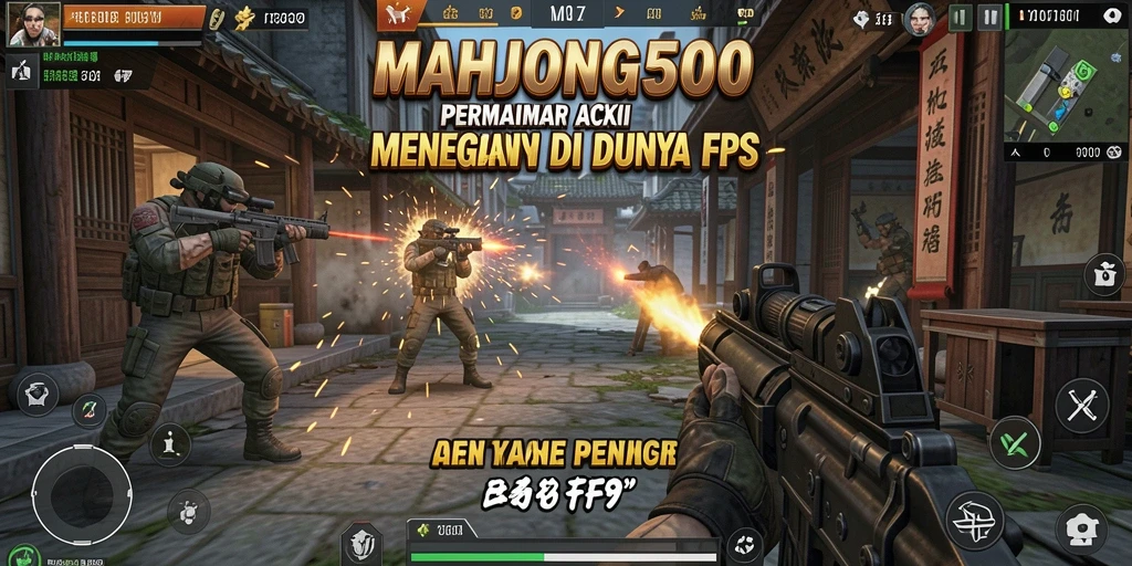 Screenshot gameplay MAHJONG500 menunjukkan aksi menegangkan dalam pertempuran FPS.