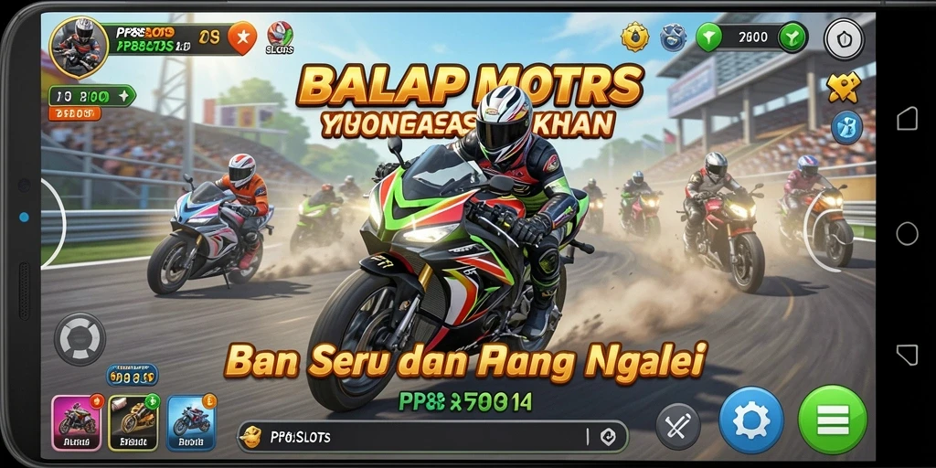 Screenshot PP88SLOTS menampilkan aksi balap motor yang mendebarkan.