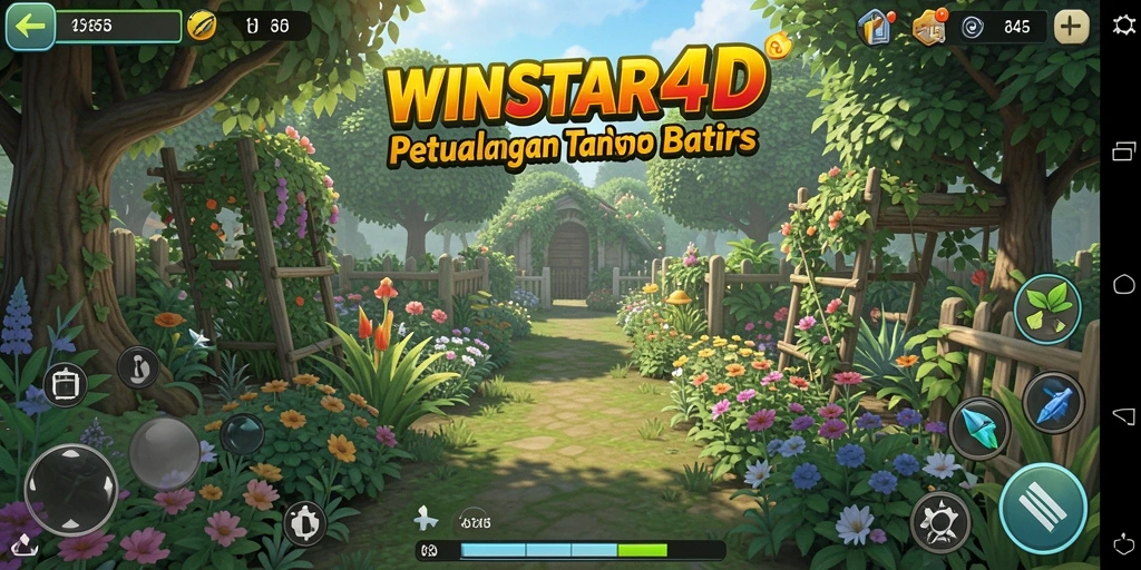 Screenshot gameplay <strong>WINSTAR4D</strong> yang menampilkan aktivitas berkebun yang menyenangkan.