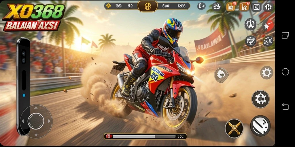 Tampilan gameplay XO368 yang mendebarkan saat balapan motor.